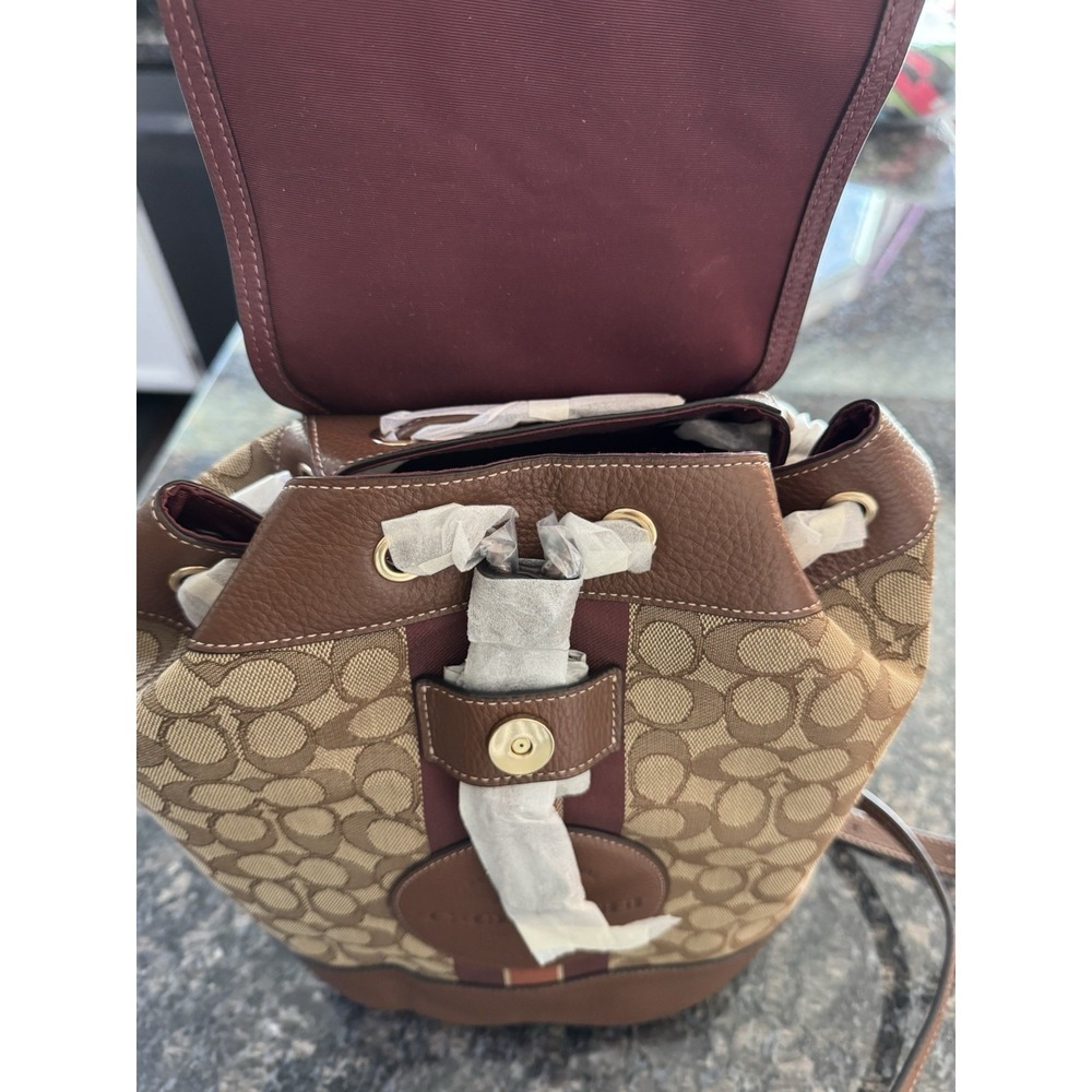 COACH DEMPSEY DRAWSTRING BACKPACK IN SIGNATURE JACQUARD with PATCH & STRIPE NEW - Picture 3 of 7